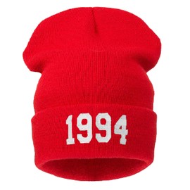 4sold Men's Women's Beanie Hat Winter Warm Black Bad Hair Day Fun Oversized hat (1994 red White)