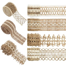 HERZWILD 14 m Jute Ribbon, 7 Rolls Vintage Natural Hessian Jute Ribbon with Lace Ribbon for DIY Crafts Christmas Decoration Wedding Party Crafts Gift Ribbon(14m)