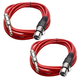 Seismic Audio - SATRXL-F10-2 Pack of 10 Foot 1/4 Inch TRS to XLR Female Patch Cables - Balanced - 10 Foot Patch Cord - Red and Red