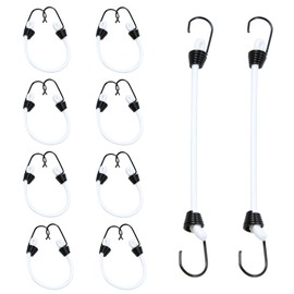 PDETVEO 10PCS 4 Inch Mini Bungee Cords with Hooks, White Elastic Bungee Cords Heavy Duty Outdoor Tarp Bungee Straps