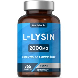 L Lysine Tablets High Dose 2000 mg | 365 Vegan Tablets | 1000 mg - per Piece | Lysine Essential Amino Acids | by Horbaach