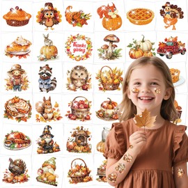 JoyfulGlam Glitter Thanksgiving Tattoos for Kids - Fall Temporary Tattoos, Happy Thanksgiving Party Favors Supplies, Goodie Bag Stuffers Games Decorations & Accessories for Birthday Party