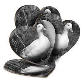 Destination Vinyl ltd Great Coasters (Set of 4) Heart - BW - White Call Duck Ducks Cute Drink Glossy Coasters/Tabletop Protection for Any Table Type #38227