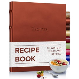 Gallery Leather Recipe book to write in your own recipes - 3 Ring Recipe Binder With Plastic Sleeves, Blank, 25 Pocket Pages and Ivory Cards, Fillable - Freeport Metallic Copper - 9.25 x 8 "