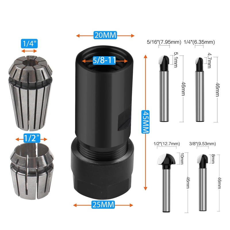 Angle Grinder Extension Shaft Set 5/8"-11 Thread Electric Drill Conversion