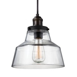 Feiss P1348PAGB/DWZ Baskin Glass Pendant Lighting, Brass, 1-Light (10"Dia x 10"H) 60watts