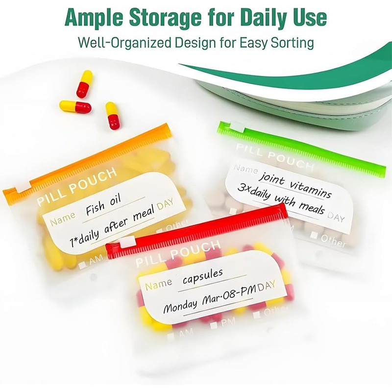 Waterproof Pill Pouch Set, Pill Organizer Binder with 14 Color-Coded
