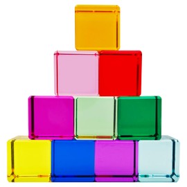 FloraVigo Rainbow Acrylic Building Blocks - 10 Colourful Gemstone Cubes, Motor Skills and Sensory Toy, Stacking Toy, Educational Toy for Children, from 3 Years
