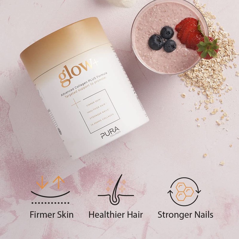 Pura Collagen Powdered Supplement Glow+, 10,000mg Hydrolysed Peptides, Hyaluronic Acid,