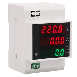 Power Meter Voltmeter Ammeter, Multi-Functional Digital Din Rail Power Factor Voltage Current Power Tester, Multimeter Volt Amp Watt Meter (AC 200-450 / 100A)