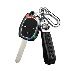 ontto luminous car key fob cover fit for Honda CR-V 2007-2013 Civic 2006-11 Accord 10-11 Odyssey Fit Ridgeline Insight key holder Metal Smart Shell case keyring keychain Accessories 3 buttons Black 2