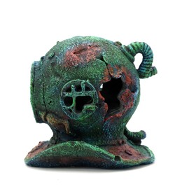 AIMALL Diving Helmet Aquarium Ornament - Resin Seabed Wreck Decor, Fish Tank Cave Shelter, Aquatic Landscape Centerpiece with Walk-Through Design