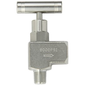 PIC Gauge NV-SS-1/4-GS-90-MXF 316 Stainless Steel 90° Angle Needle Valve with Gas Service Seat, 1/4" Male NPT x 1/4" Female NPT Connection Size, 6000 psi Pressure