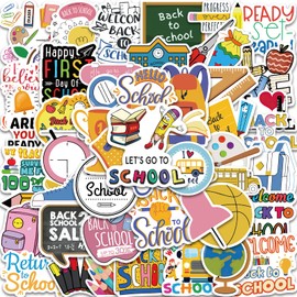 50Pcs Back to School Stickers for Kids Pupil Students,Vinyl Back-to-school Stickers Return to School Stickers Students Stickers for Water Bottles Laptop Scrapbook Journaling School Bag Pencil case
