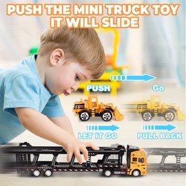 Crelloci 7pcs Construction Truck Toys Cars Transporter Diggers Dumpers Excavator Set Pull Back Metal Car Diecast Kids Play Vehicles Model for 3 4 Year Old Children