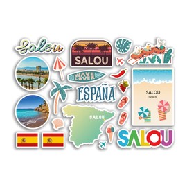 A5 Sticker Sheet Salou Landmarks Vinyl Stickers - Spanish Spain Summer Art City Map Stamp Skyline Travel Holiday Culture Aesthetic #80088