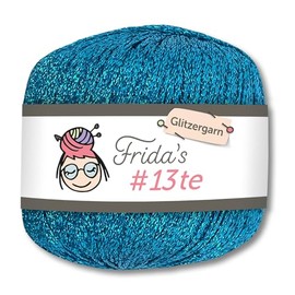 Frida's Wollhaus Frida's 25 g #13te Glitter Yarn, Crochet Yarn, Effect Yarn, Metallic Crochet Knitting Wool Yarn, 18 Colours (1321 | Blue)