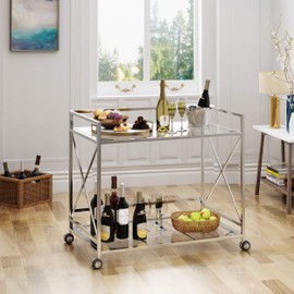 Christopher Knight Home Danae Industrial Modern Iron and Glass Bar Cart, Silver