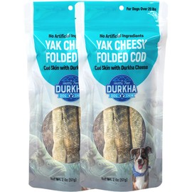 Durkha Fold Cod Dog Treats – All-Natural Fish Treats, High in Omega-3, Infused with Himalayan Yak Cheese, Ideal for Sensitive Stomachs - 2 Pack