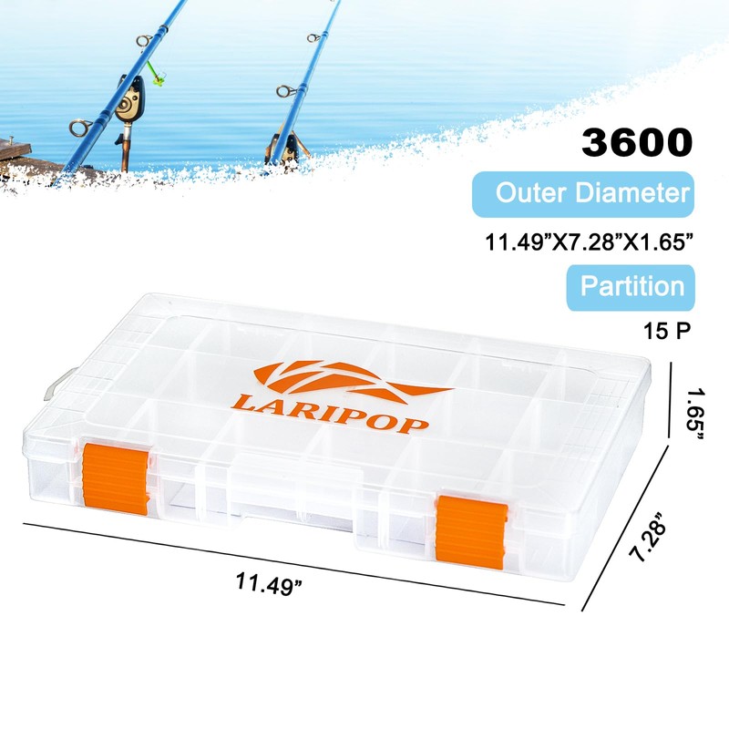 LARIPOP Fishing Tackle Box Set with Adjustable Dividers, Transparent Organizer