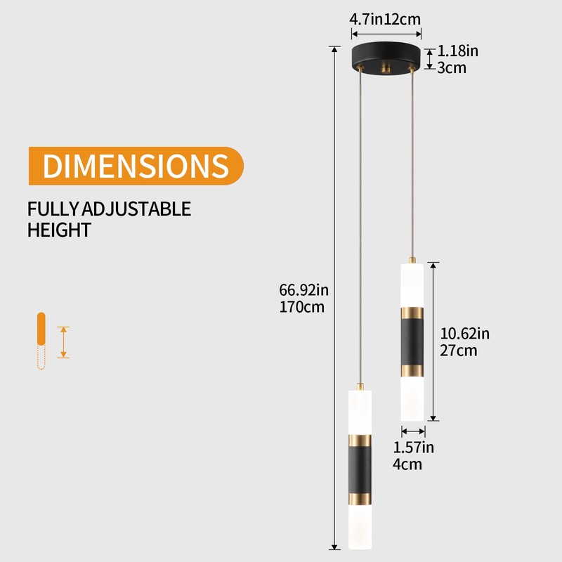LIANGMH 2-Light Modern Kitchen Island Dimmable LED Modern Black Gold