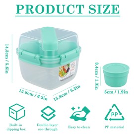 heavenlife Brotdose mit Fächern, 1400ml Lunchbox, Salatbehälter mit Dressingbehälter, Auslaufsichere Salatbehälter Salatbox für Schule, Arbeit, Picknick