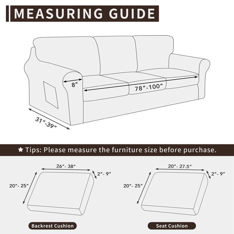 Easy-Going 7 Pieces Stretch Couch Cover Washable Sofa Cover Set