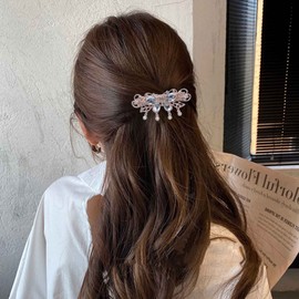 Iaceble White Crystal Butterfly Hair Clip Hairpin Rhinestone Wedding Hairclips Barrette Vintage Cz Head Clip Barrette Shining Bridal Hair Clips Hair Accessories for Women and Girl Headdress (White)