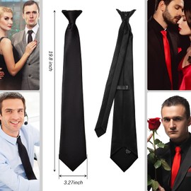 YATEICBC 2 Pieces Clip On Tie with Clip Pre-Tied Ties Mat Standard Safety Tie for Wedding Funeral Formal Business Tie (Black, Red)