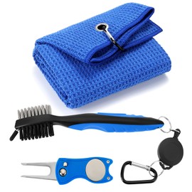Yisica 3 in 1 Golf Cleaning Kit, Microfiber Golf Towel (60 X 40cm) with Carabiner, Club Club Brush, Golf Divot Repair Tool with Ball Marker - Golf Accessories, Ideal for Golfers