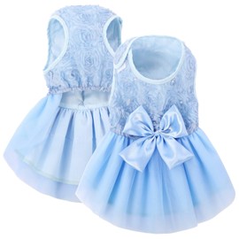 ASENKU Dog Dress Pet Wedding Dress Princess Lace Puppy Birthday Party Outfit Formal Apparel Girl for Small Medium Dogs Cats (Medium, Blue)