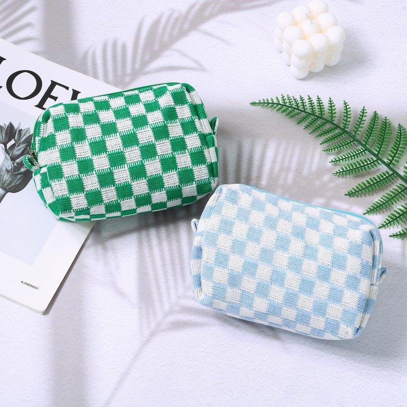 Knitted Wool Checkerboard Pencil Case - Preppy, Aesthetic, Corduroy for