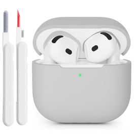 KOKOKA Silikonhülle Kompatibel mit AirPods 4 2024 Hülle Case, Front-LED Sichtbar, Stoßfeste Weiches Silikon Schutzhülle Case für AirPods 4. Generation mit Reinigungsset, Grey