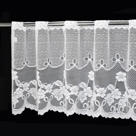 Molaxhome Homey Sheer Embroidered Pink Flowers Leaves Vine Window Treatment Valance Great for Kitchen Bedroom (White, 59W x 17.7L)