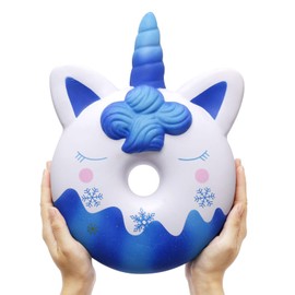 Anboor 13 Inches Squishies Jumbo Unicorn Donut Kawaii Soft Slow Rising Scented Giant Doughnut Squishies Stress Relief Kid Toys (Blue)