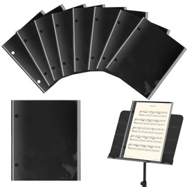 FUYITE 15 Pieces Flip Folder Pages, 7.5 x 6.5'' Double-Sided Sheet Music Folder with 2 Holes, Black, PVC, A5 Size