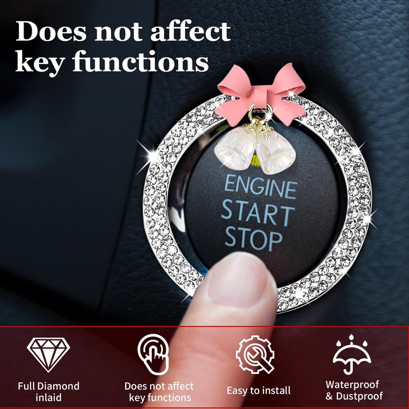 Hovom Cute Bow Bling Car Push Start Button Decoration Ring,