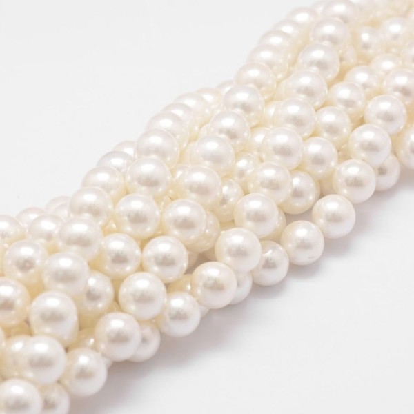 Ornazy 5 Strand 10mm White Shell Pearl Beads Round Loose
