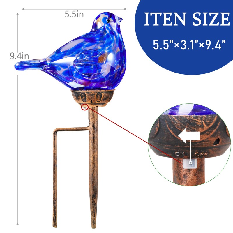 Solar Bird Garden Stake Lights - Hand Blown Glass Decorative