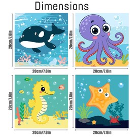 Canrichshop 4 Pack Framed Paint by Numbers Kit for Kids 8-12,Easy Kids Paint by Number Beginner,Cute Sea Animals Painting Kits for Ages 4-6,DIY Acrylic Oil Painting Kid for Wall Decor 8X8in