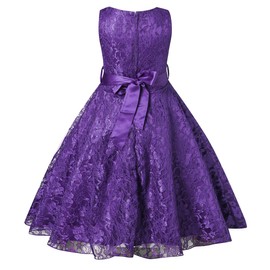 Girls Tulle Lace Glitter Vintage Pageant Prom Dresses with Belt Purple Tea Length 4-5 Years
