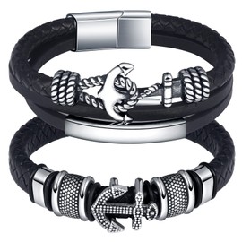 Feilok 2 PCS Braided Leather Bracelets for Men Women Wrap Bracelet Rope Wristbands Bracelets