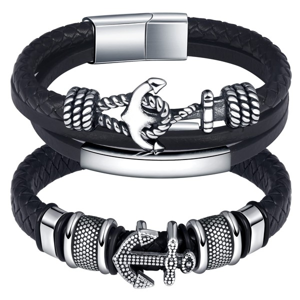 Feilok 2 PCS Braided Leather Bracelets for Men Women Wrap