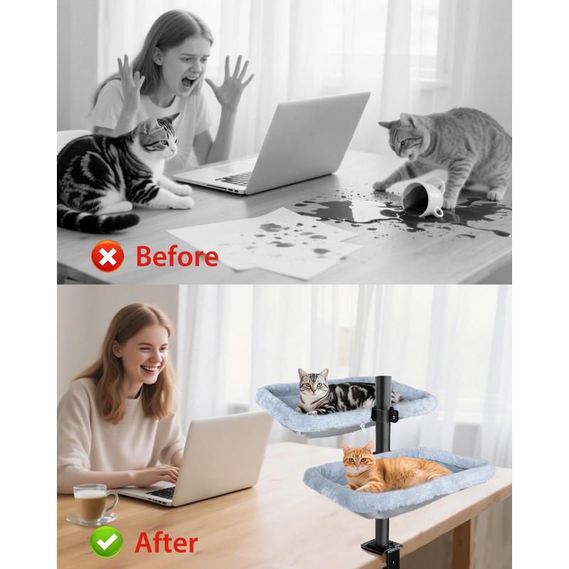 L&W BROS. Double Layer Cat Desk Bed – Adjustable Desk