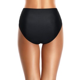 Holipick Black Bathing Suit Bottoms for Women - High Waisted Bikini Bottoms Ruched Tummy Control Swimsuit Bottom L