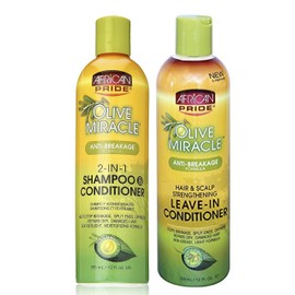 African Pride Olive Miracle 2 Piece Set Against Hair Breakage 2 in 1 Shampoo and Conditioner 355ml Leave-In Conditioner