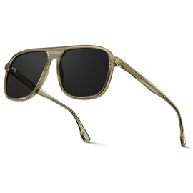 KISDATE OPTICS Retro Acetate Aviator Polarized Sunglasses for Women Men, Anti-Oil Pollution/Anti Seawater/Scratch Resistant Lens Square UV400 Outdoor Sun Glasses with Metal Wires, Brown Green