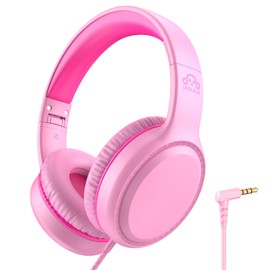 UKELALA U2 Wired Headphones for Kids Girls for School | Lightweight Portable On Ear Youth Headphones for Airplane Travel | Compatible with Pad Computer Laptop Tablet for Adults Student Children Pink