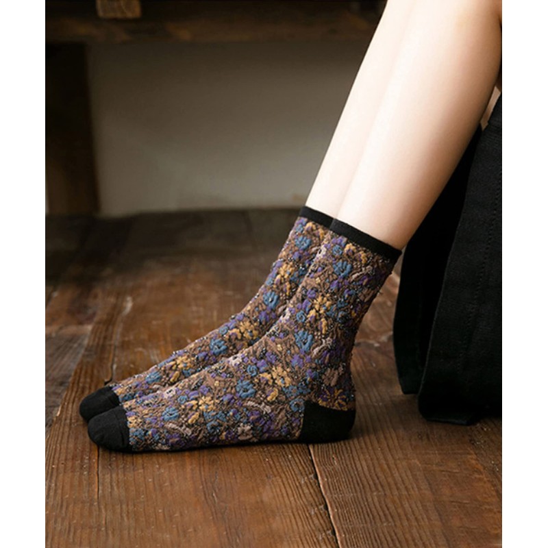 Women's Short Cotton Blend Socks Art Floral Retro Flowers All