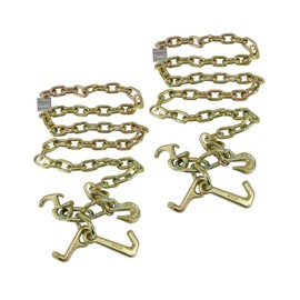 Mytee Products (2 Pack 5/16" x 6' Grade 70 Tow Chain w/RTJ Cluster Hooks & Grab Hooks w/Enlarged Links 4700 LBS WLL - Transport Tow Truck Chains for Car Towing Wrecker Recovery - Plain on One End